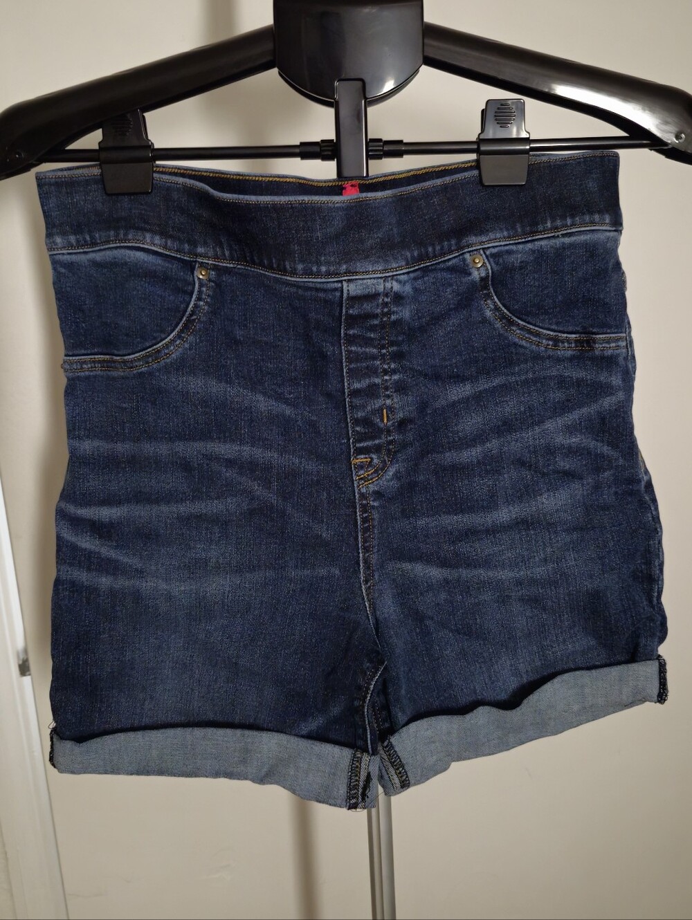 SPANX Dark Blue High-Waist Denim Shorts